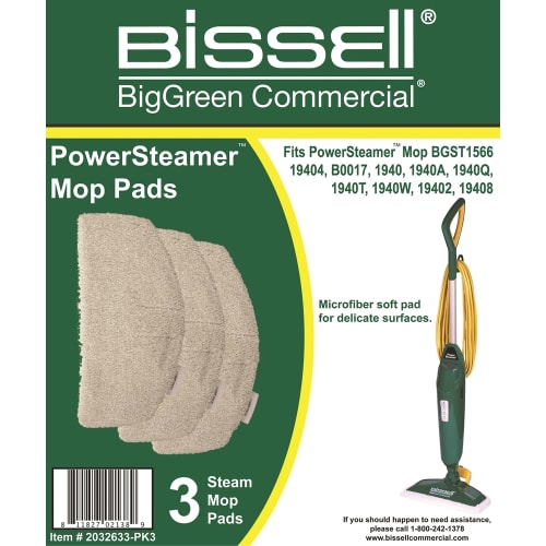 Bissell Commercial® Microfiber Power Steamer Mop Pads 3/Pkg, White